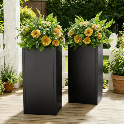 Jardinière carrée surélevée en métal de qualité supérieure avec tablette intérieure amovible et trous de drainage, pot de fleurs autoportant robuste pour plantes d'intérieur et d'extérieur, terrasse, balcon et véranda.