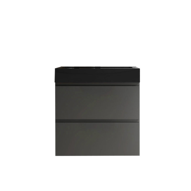 Meuble-lavabo simple 24,09 po avec comptoir en pierre et 2 tiroirs, Gris, Noir