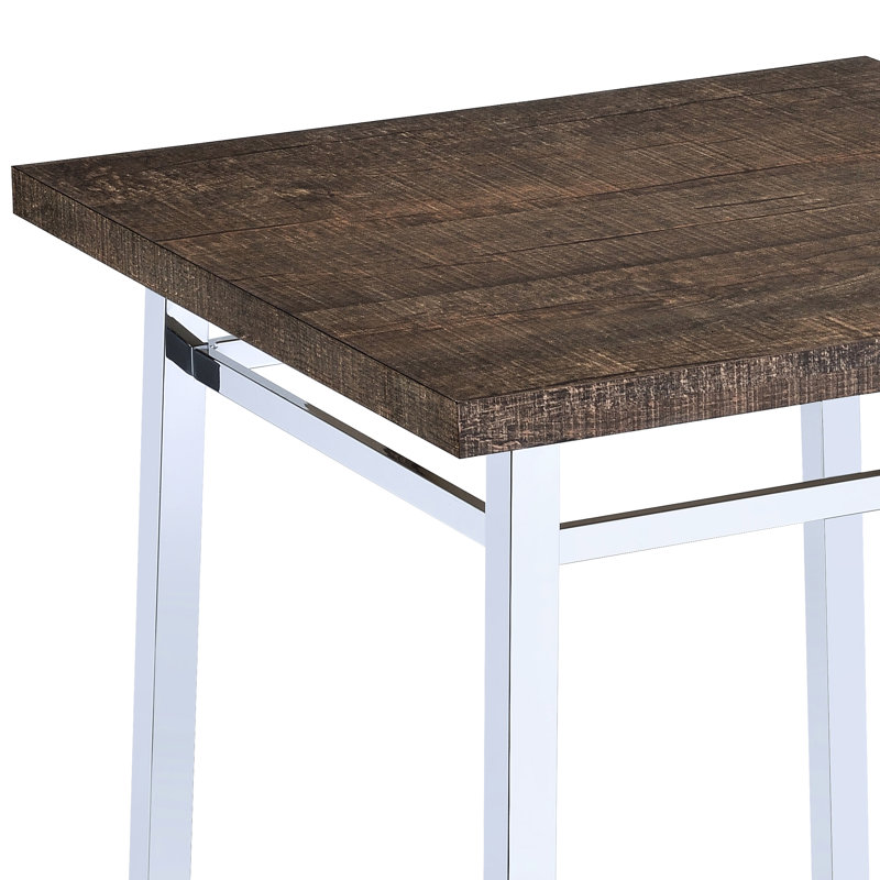 Table contemporaine avec base en chêne, plateau rectangulaire brun moyen, pieds carrés blancs, pour les petits espaces de salle à manger et les espaces compacts modernes et fascinants