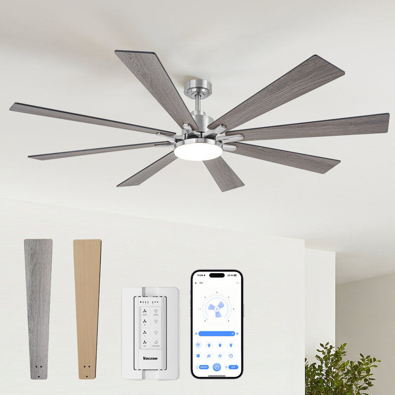 Vaczon 72" Smart Dimmable LED Ceiling Fan with 3CCT LED Lights, 6-Speed Reversible DC Motor, Timer, Remote and App Control