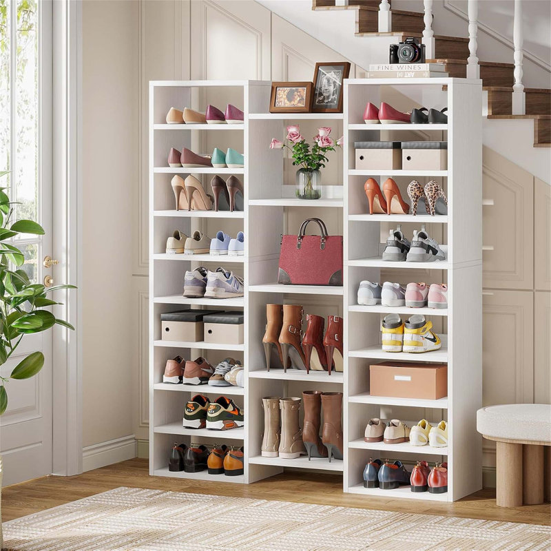 Armoire de rangement à chaussures grande capacité à 14 niveaux avec 22 casiers ouverts, idéale pour les entrées et les familles nombreuses
