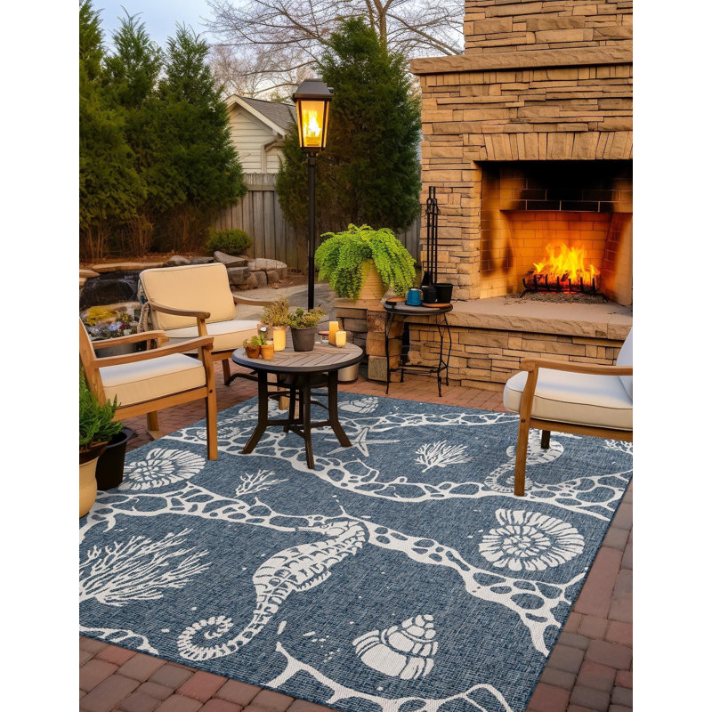 Tapis contemporain bleu marine Aycan, Carré 7 pi 10 po