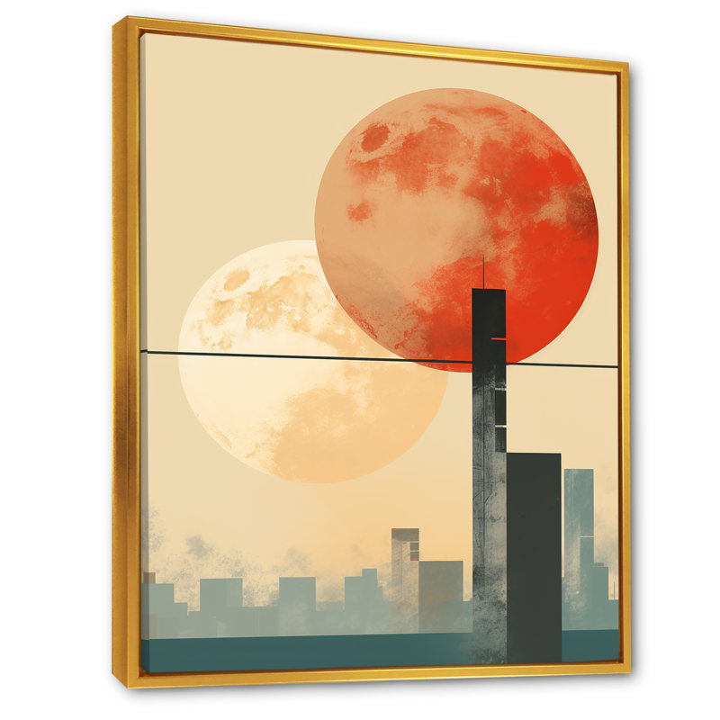 Lever de soleil orange et beige, H 20 po x l 12 po x P 1 po, Cadre flottant doré