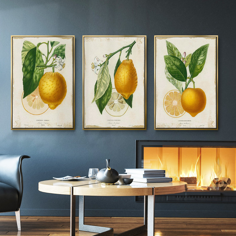 Citron français I 3 pièces, Encadrement doré, H 27 po x l 54 po