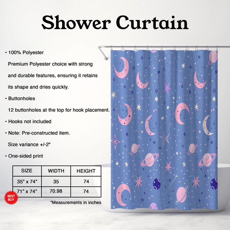 Rideau de douche 1 pièce Soft Soft Celestial Art, H 74 po x l 71 po
