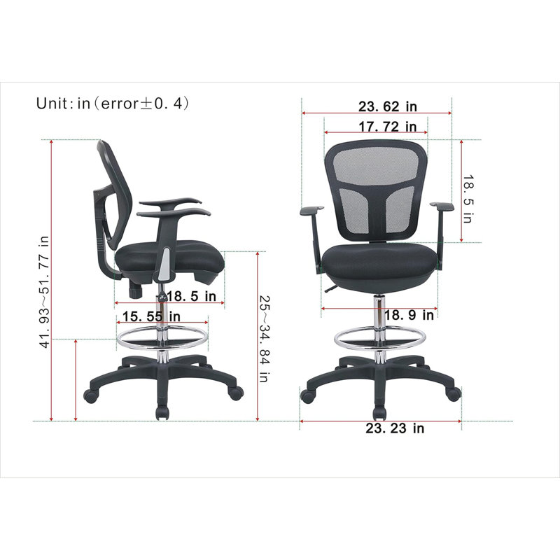 Tall Drafting Office Chair - Executive Ergonomic Chair With Arms, Anti-Scratch Wheels & Footrest (Ideal For Standing Desks)