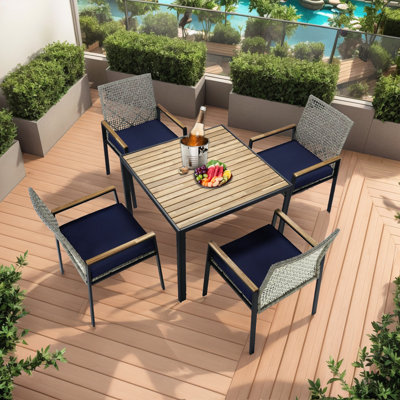 5 Pieces Patio Dining Table And Chairs Set,Outdoor Rattan Furniture Set
