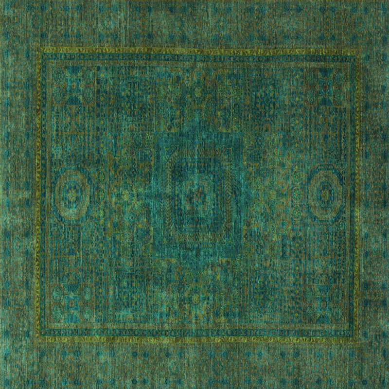 Tapis oriental vert tissé à la machine, Carré 3 pi