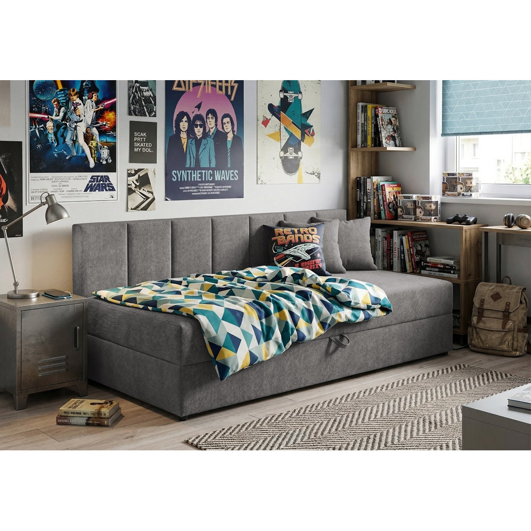 Modern Daybed Lenny With Backrest And Large Storage Compartment, Upholstered In Chenille Fabric.