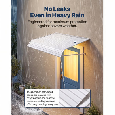 Auvent en aluminium 40 x 42 po, auvent de porte de fenêtre durable avec cadre en alliage renforcé, protection contre la pluie, la pluie et le soleil pour l'entrée du porche de patio