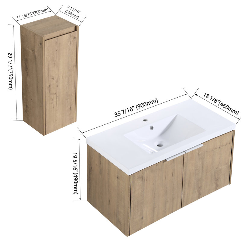 Meuble-lavabo 36 po avec lavabo et armoire d'appoint - Contreplaqué moderne avec poignée élégante et antirouille, 36"