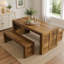 Ensemble de table de salle à manger 55 ", table de cuisine en bois pour 4 à 6 personnes avec 2 bancs-1083859603