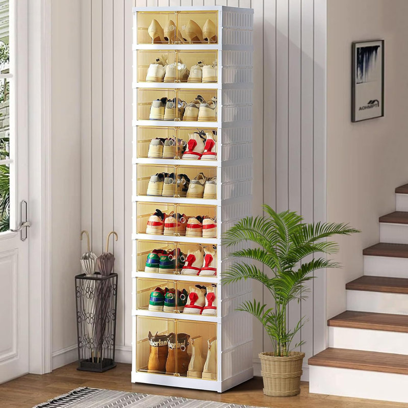 Tall 1-Tier + Short 8-Tier Shoe Rack Easy-to-install Plastic Shoe Cabinet One-piece Foldable Shoe Organizer