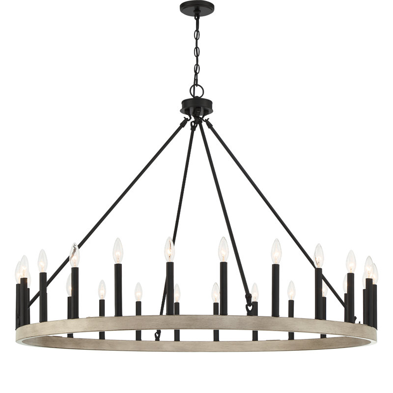 Adriana 24-Light Dimmable Candle Style Wagon Wheel Chandelier, Driftwood/Aged Zinc