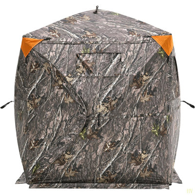 Hunting Blind, 270° See Through Ground Blind, 1-2 Person Pop Up Deer Blind For Hunting With Carrying Bag, Portable Resilient Hunting Tent, 3 Horizontal Windows For Turkey And Deer Hunting