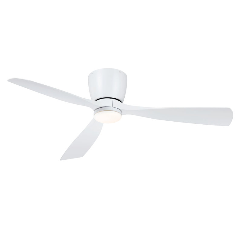 Klinch 52 inch Indoor/Outdoor Flush Mount Ceiling Fan with LED Light Kit and Remote Control - Matte White, Matte White