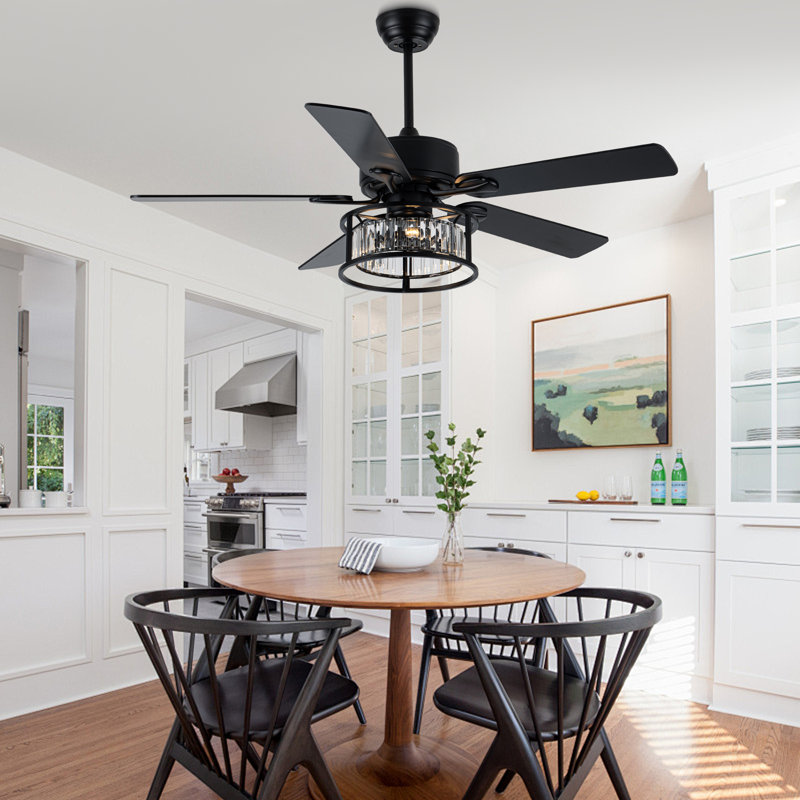 Joahnna 52" Glam Crystal Ceiling Fan with Lights, 6-Speed Reversible Fan with Remote