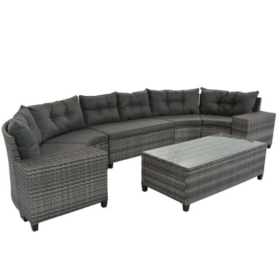 8-Pieces All Weather Wicker Half-Moon Sectional Sets With Rectangular Coffee Table