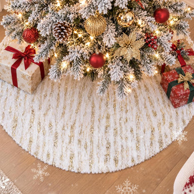 Christmas Tree Skirt 48 Inch Faux Fur Xmas Skirt, Holiday Decor