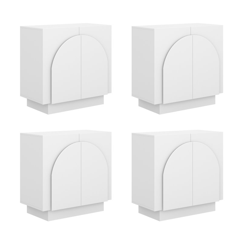 Armoire d'appoint à 2 portes en bois massif Eastampton (ensemble de 4 pièces), Blanc mat