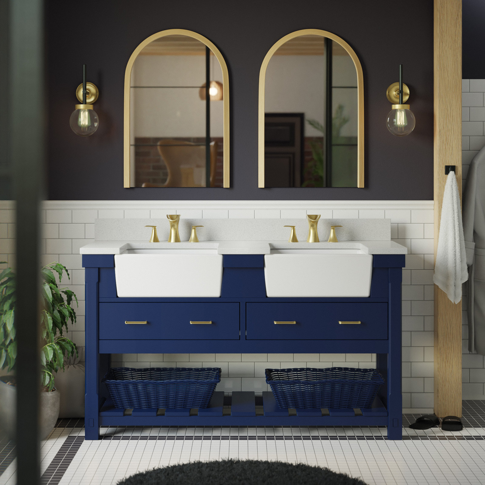 Hitton 60'' Double Bathroom Vanity, Quartz, Royal Blue