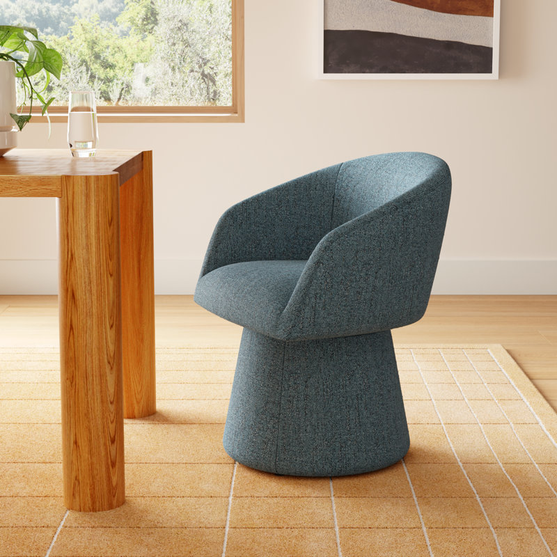 Kyo 24.4" W Chenille Swivel Barrel Chair, Mellow Steel Blue Boucle