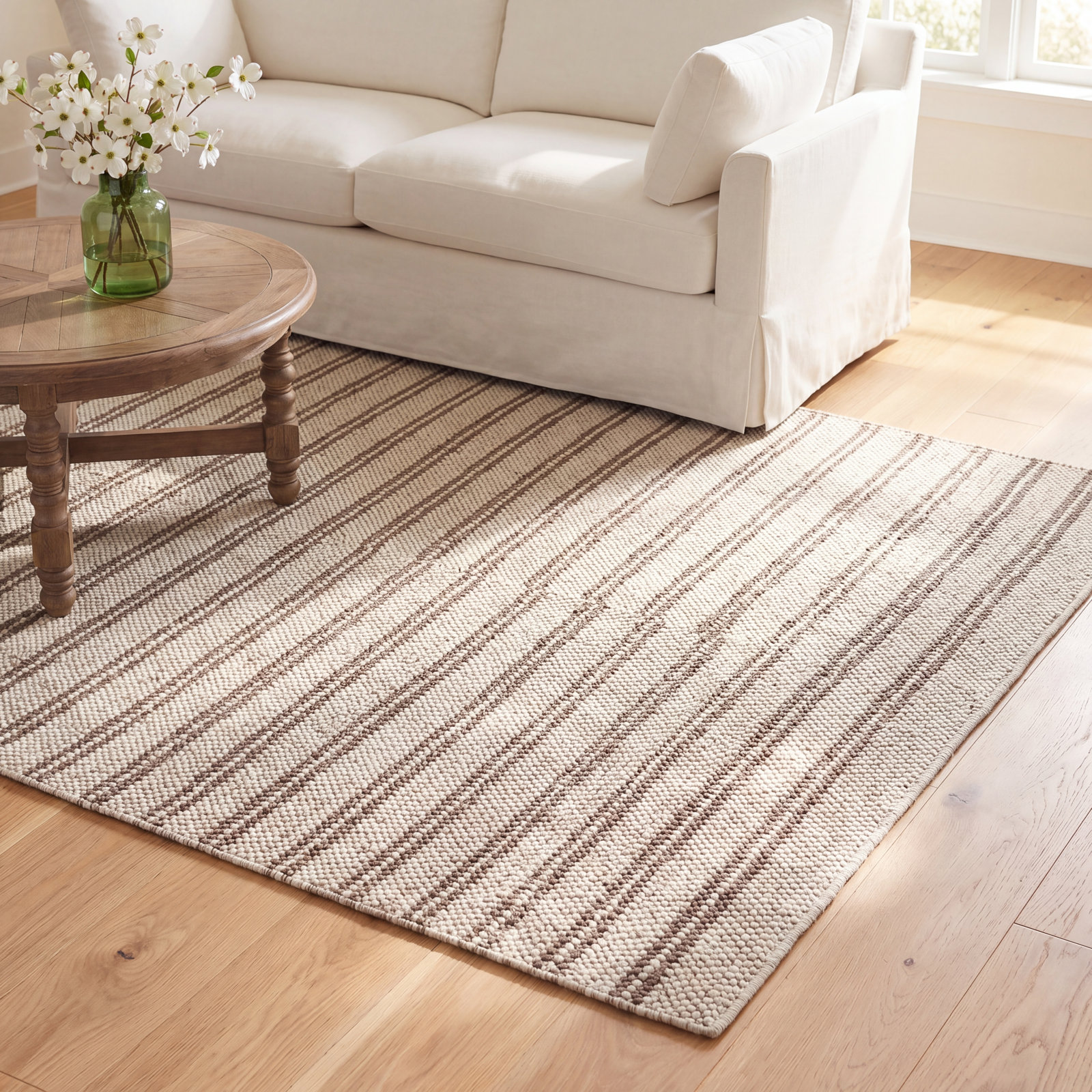 Venit Hand-Hooked Striped Farmhouse Rug, Rectangle 8'6" x 11'6"