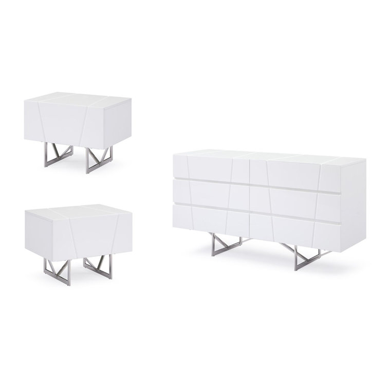 Commode blanche Helena et deux tables de chevet
