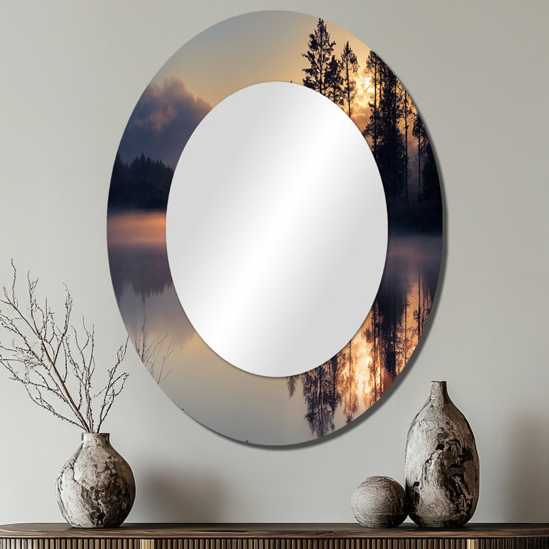 Miroir mural Morning Fog Over The Lake Sunset I - Traditional, 40 po x 30 po