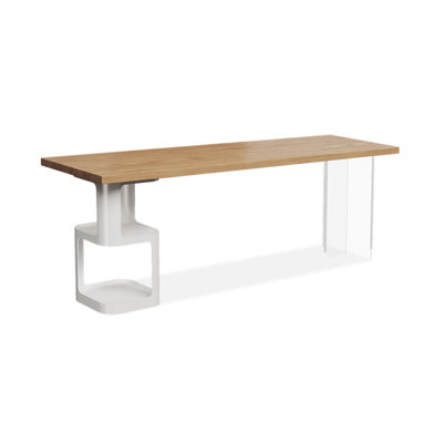 Burlywood+White+Clear Rectangular Solid Wood+Steel+Acrylic desk