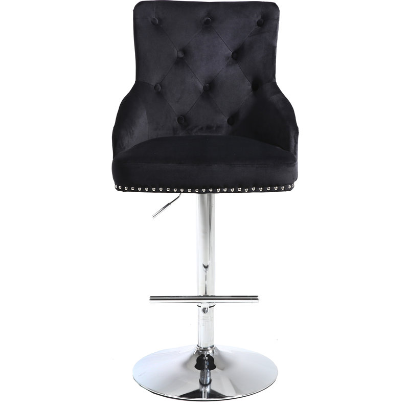 Tabouret Bocana, Velours noir vivant, Chrome