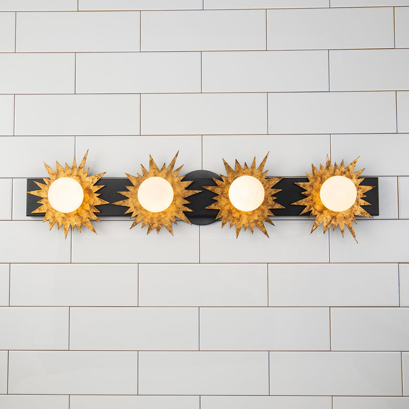 Soleil 4 Light Bath Bar Vanity Light In Gold And Zinc, Matte Black/Gold