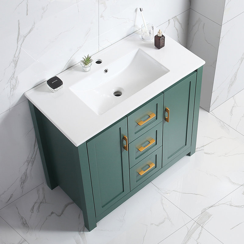 Meuble-lavabo de 36 po avec lavabo en céramique, armoire à 2 portes et tiroirs, fermeture en douceur, installation moderne, tiroirs sous-comptoir, choix élégant