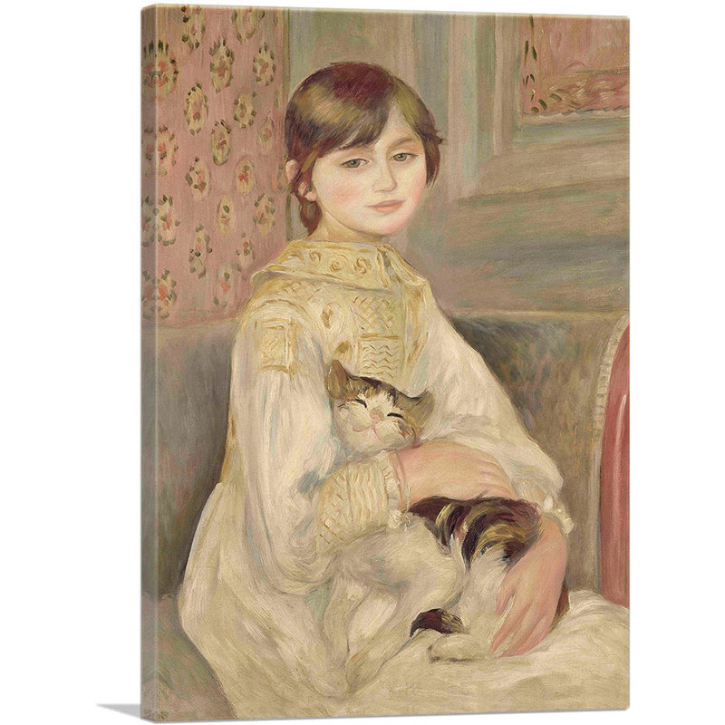 «Child with a Cat 1887» par Pierre-Auguste Renoir, reproduction d'art sur toile tendue, H 18 po x l 12 po x P 0,75 po