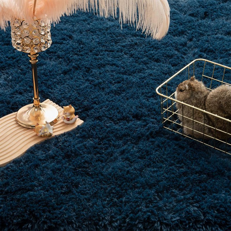 Navy Blue Shag Fur 4' x 6' Rectangular Kids Rug