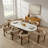 Oppelo 86.61" Oval Marble Look Sintered Stone Pedestal Dining Table-1427799813