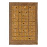 Rug & Kilim’S French Art Deco Rug In Beige-Brown With Gold Square Patterns