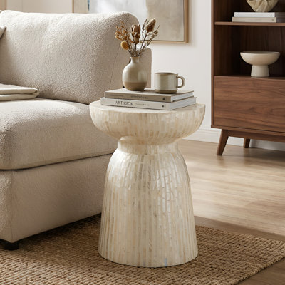 Handcrafted Capiz Shell Side Table - Hourglass Shape With Mother Of Pearl Shell - Glamorous Accent Table For Bedroom, Living Room