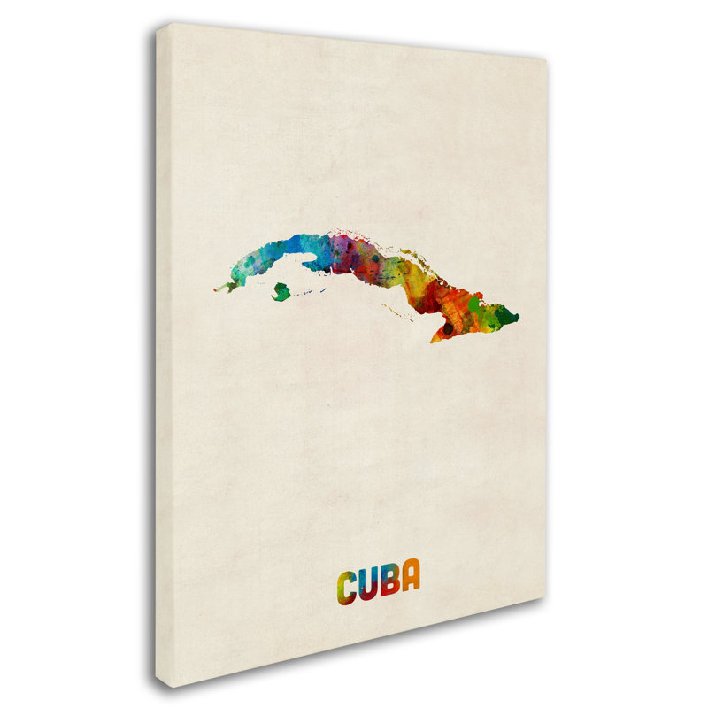 « cuba aquarelle map », impression sur toile tendue, H 19 po x l 14 po x P 2 po