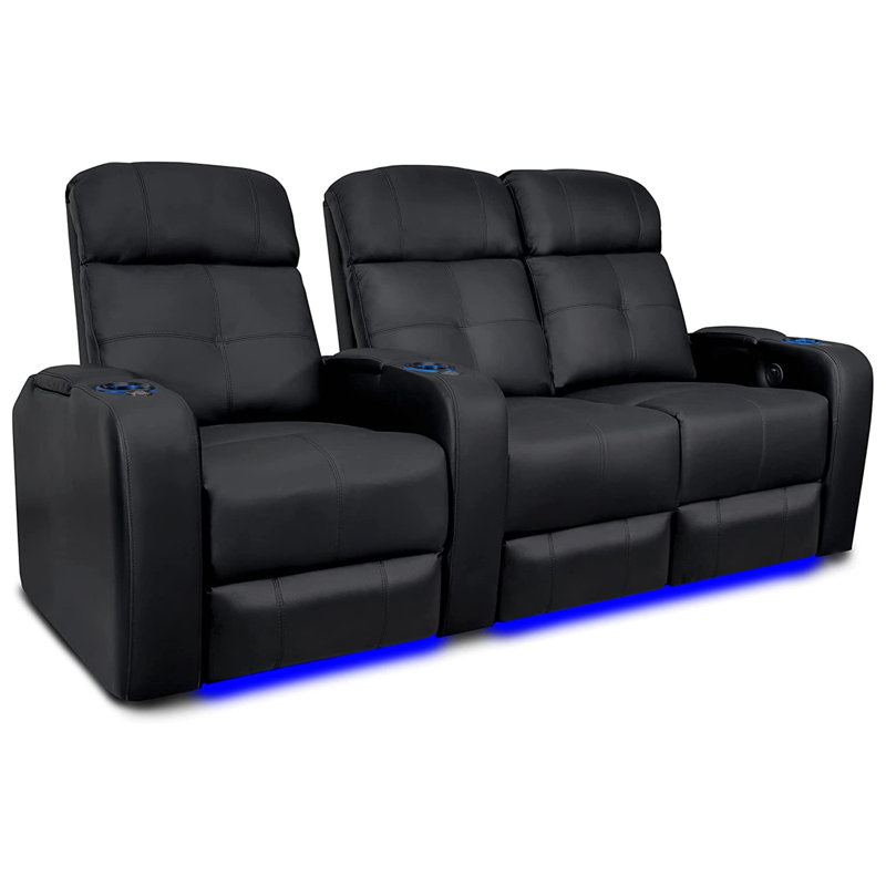 Cinéma maison inclinable électrique en cuir véritable avec porte-gobelet de 84 po de largeur Sehin