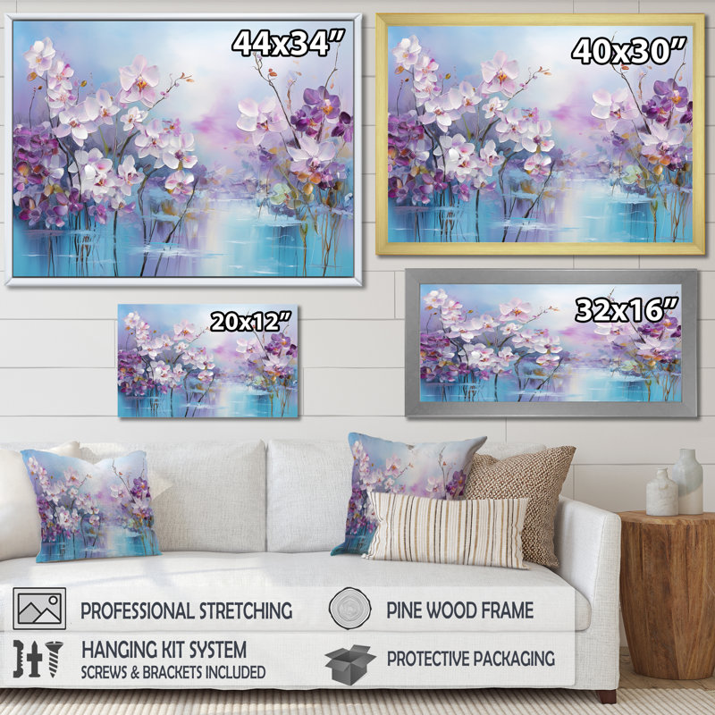 «Purple Pansies Blooming Field II», reproduction sur toile, Cadre naturel flottant, H 24 po x l 32 po