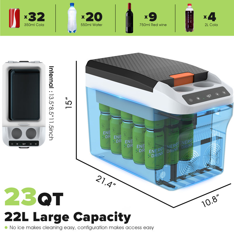 Advwin 23Quart/22L Car Refrigerator 12 Volt Electric Cooler, Portable Plug In Car Cooler For Camping, Travel, Rv, Black