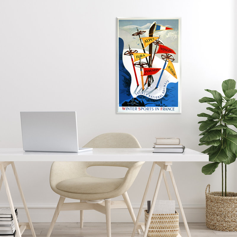 Plaque murale "Sports d'hiver en France", par Vintage Posters, H 19 po x l 13 po