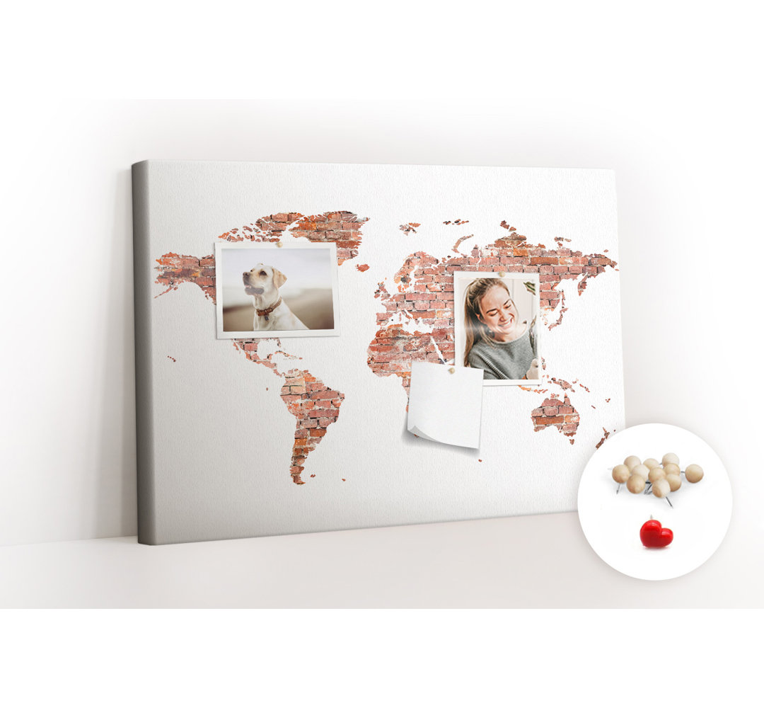 Wall Mounted bulletin board print home decor kitchen notice board home office corkboard Old bricks map