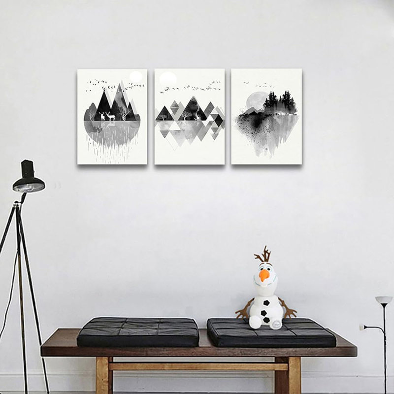3 Piece Wrapped Canvas Print, Black