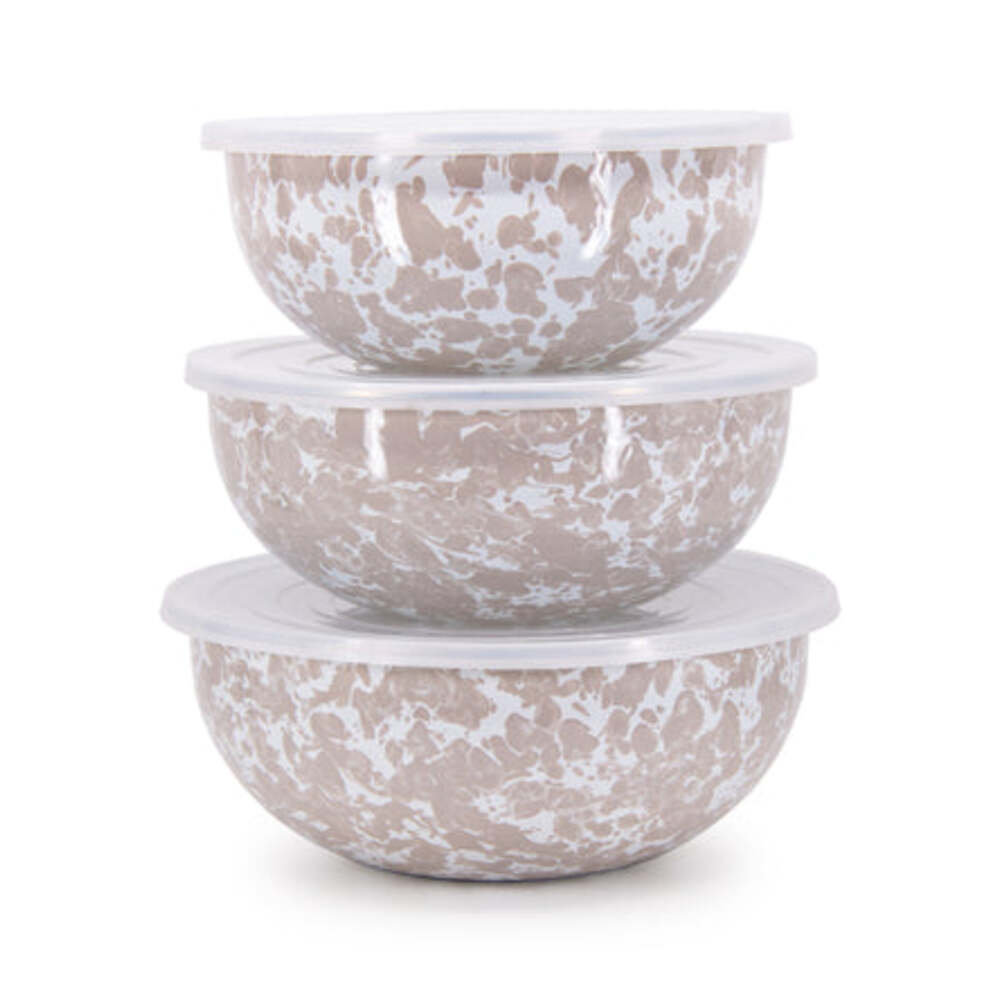 Swirl Enamelware Nested Mixing Bowl Set - Taupe Swirl