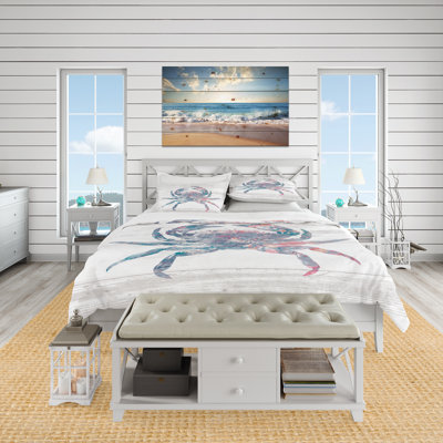 Coastal Duvet Cover Set - Vintage Beige Minimalism Floral Blossoms