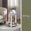 Table ronde à miroir avec incrustation de cristal, petit canapé moderne à 2 couches avec espace de rangement, table décorative argentée convenant au salon, à la chambre à coucher, au café et aux petits espaces