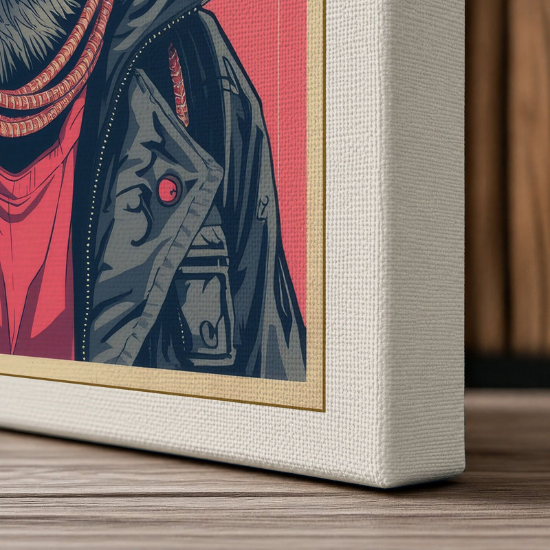 Fox in Navy Jacket Modern - Wrapped Canvas, 36x24 - 91.4 x 61.0 cm, Cream Border