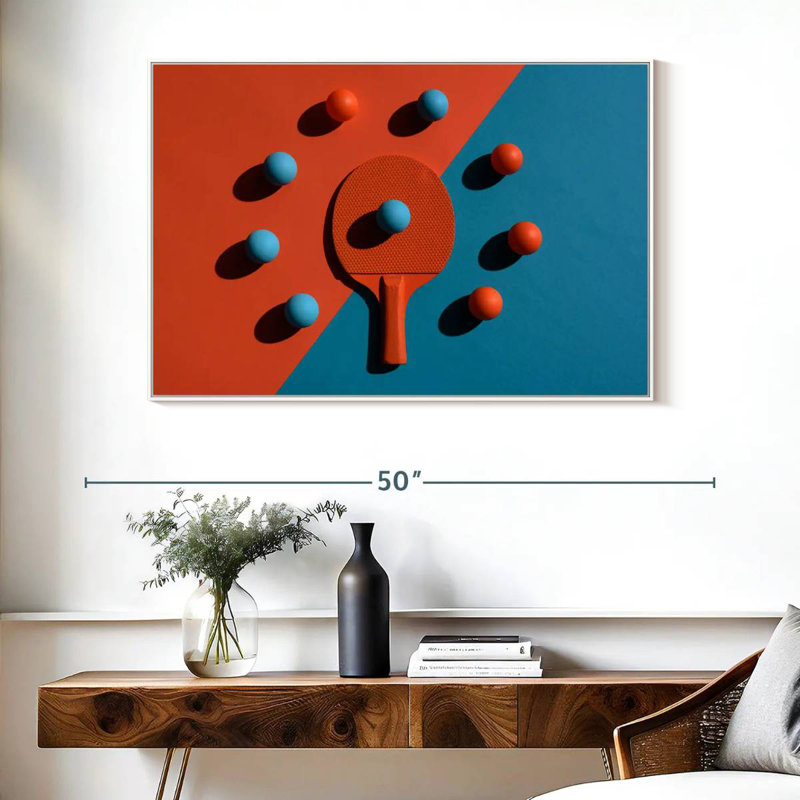 Color Block Ping Pong, 40" X 27", Floating Frame White